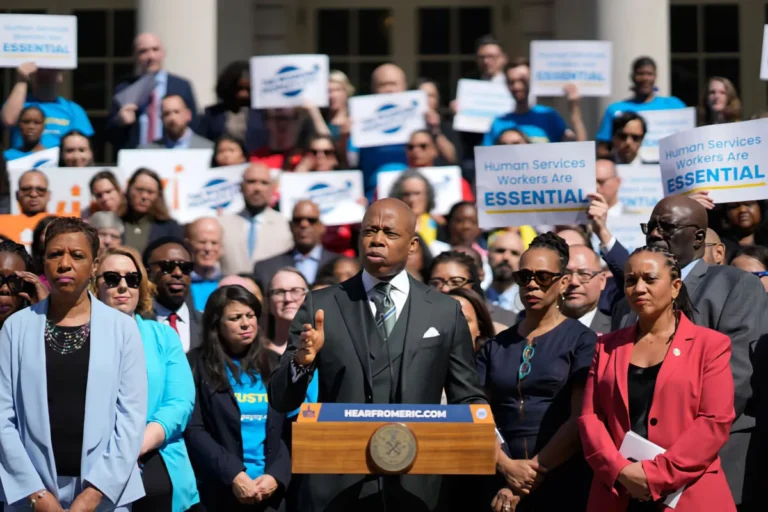 NYC Mayor Adams giving a speech in front of supporters